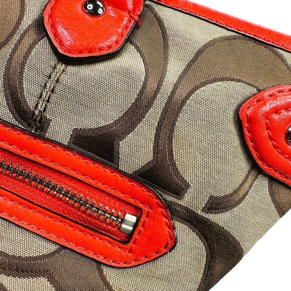 COACH Daisy Outline Signature Emma Tote Shoulder Bag - F24066 - Khaki Vermillion - Picture 9 of 10